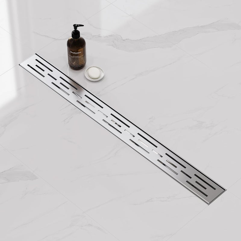Neodrain 28 Inch Rectangular Linear Shower Drain with Brick Pattern Grate, Brushed 304 Stainless Steel Bathroom Floor Drain,Shower Floor Drain Includes Adjustable Leveling Feet, Hair Strainer - Image 5